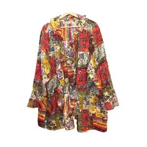 Boho Patchwork Paisley Ruffle Floral Duster Jacket Colorful Artsy Statement Top